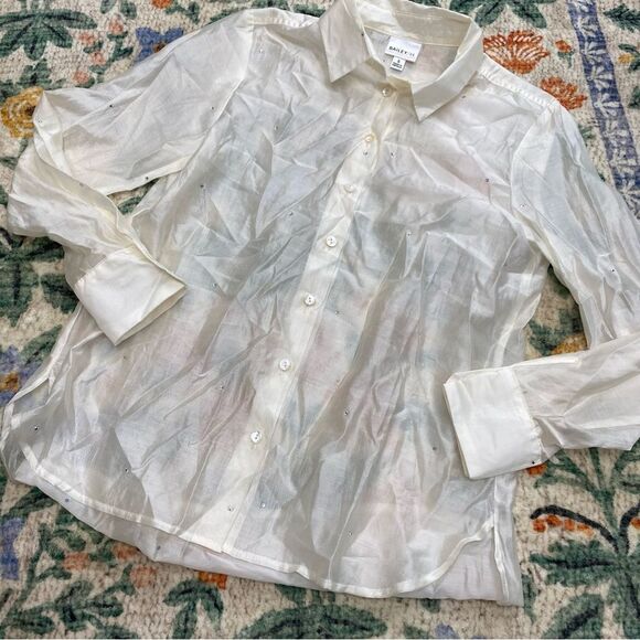 BAILEY 44 Semi Sheer Button Down Top With Rhinestone Accent Size Small - Picture 2 of 10